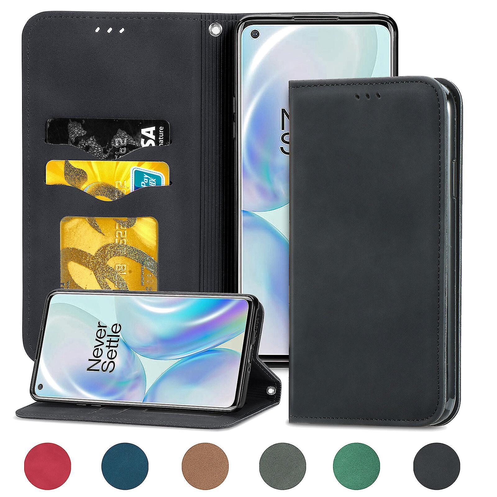 Gangxun Case For Oneplus 8 Magnetic Closure Leather Wallet Cover Housse Etui Shockproof - Black