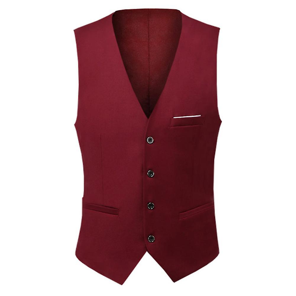 Allthemen Mens Solid Color V-Neck Slim Fit Business Vest Red L