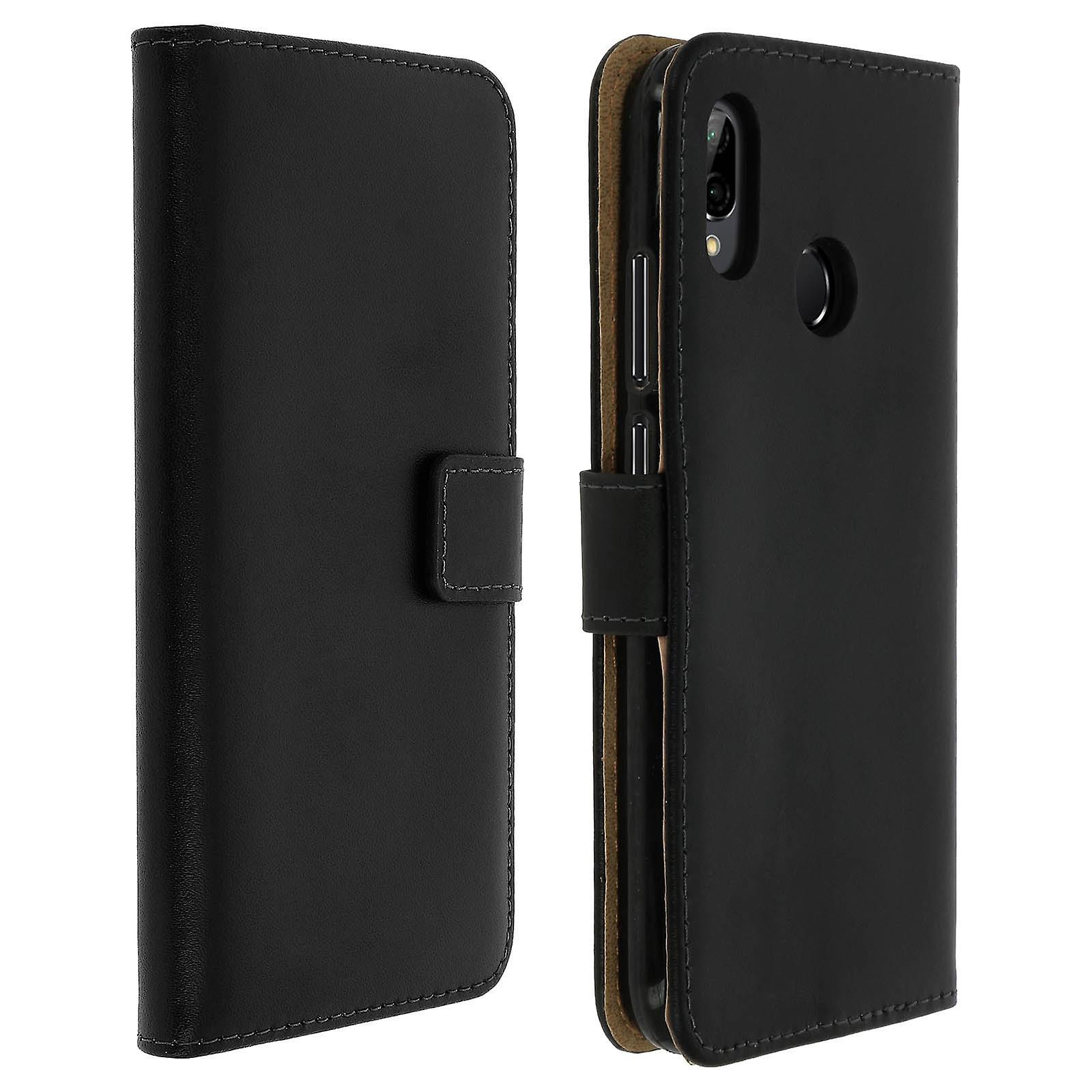 Avizar Leather Folio Case for Huawei P20 Lite, Video Stand Real Leather Black