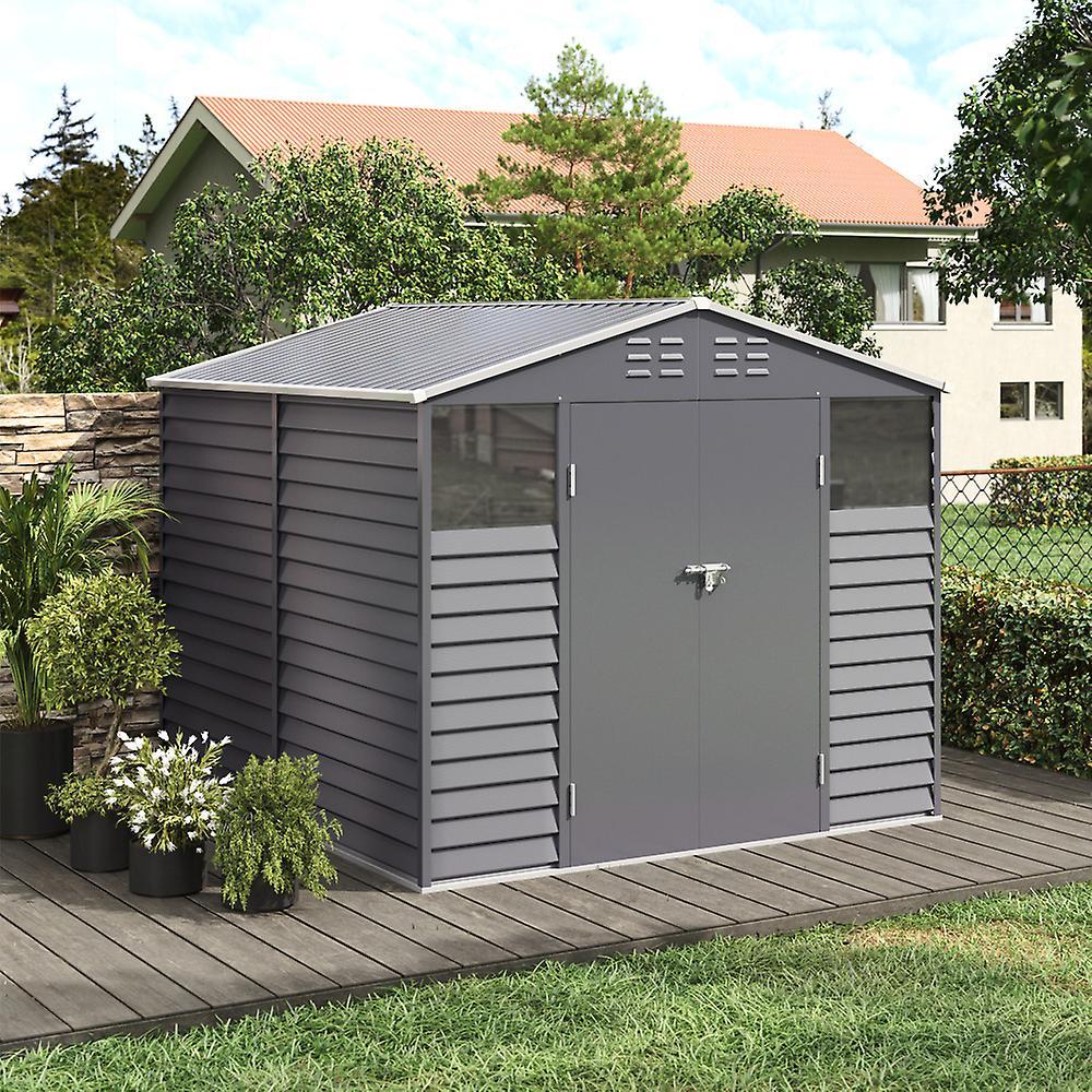 Living And Home Charcoal Steel Garden Shed with Front Windows and Ventilation 8x8.5ft