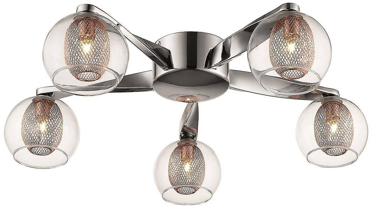 Spring 5 Light Flush Multi Arm Mesh Ceiling Light Chrome Copper G9