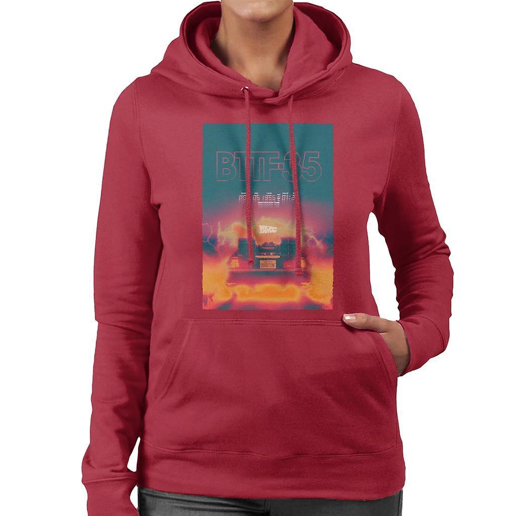 Back to the Future Delorean 35 Electric Flames Women's Hooded Sweatshirt Cherry Red X-Large