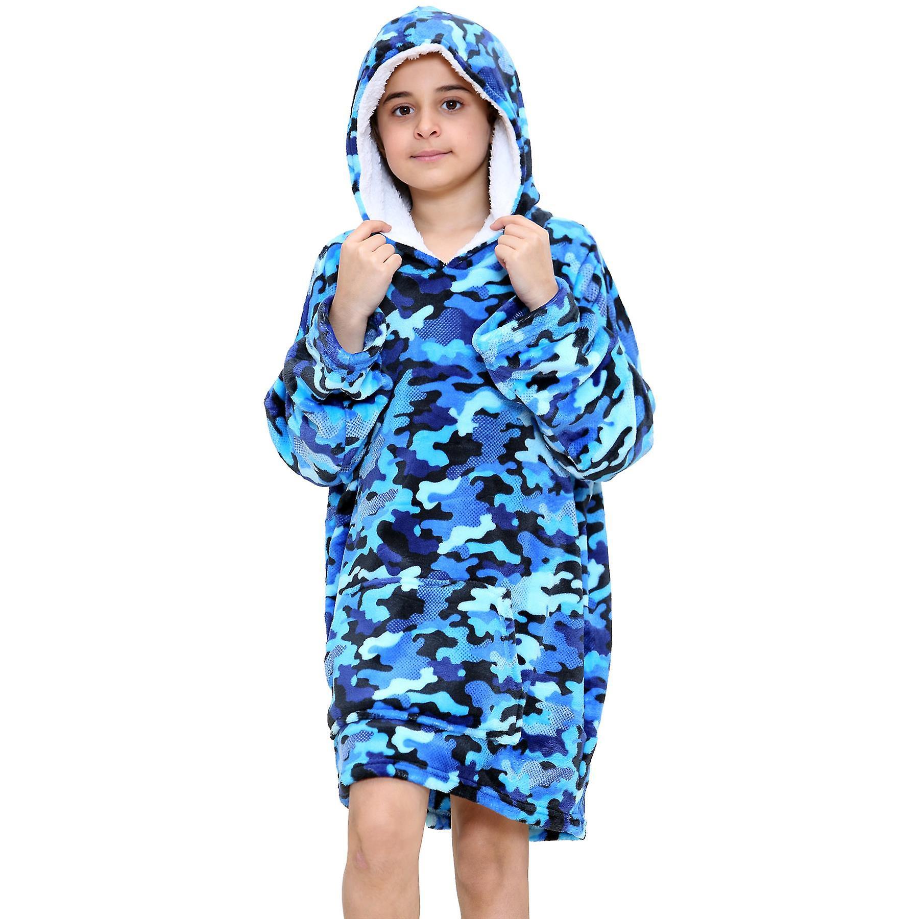 A2Z 4 Kids Kids Unisex Oversized Hoodie Snuggle Soft Warm Fleece Blanket Camo Blue One Size