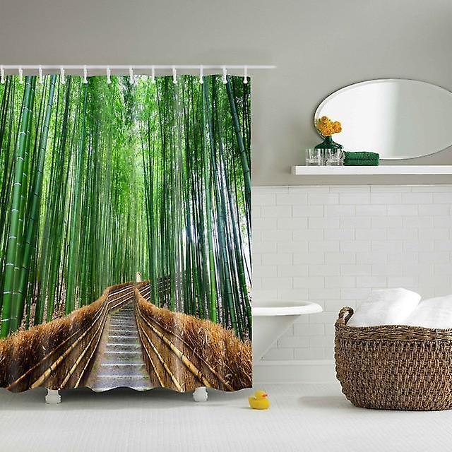 Slowmoose Waterproof Polyester Fabric 3d Forest Style Bath Curtain For Bathroom F 180x180cm