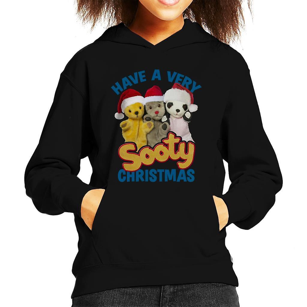 Sooty Christmas Have A Very Sooty Christmas Blue Text Kid's Hooded Sweatshirt Black X-Small (3-4 yrs)