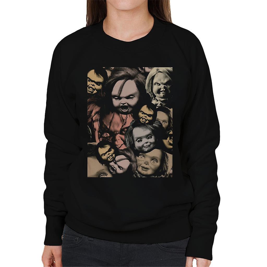 Chucky Scary Face Montage Women's Sweatshirt Black Small