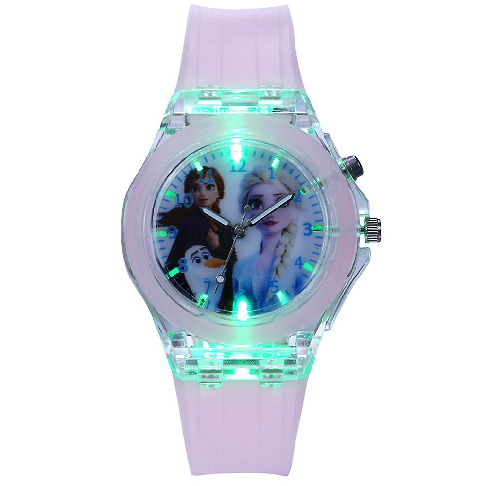 Manchalk Kids Frozen Princess Elsa Silicone Night Luminous Watch Bracelet Elsa Anna Pink