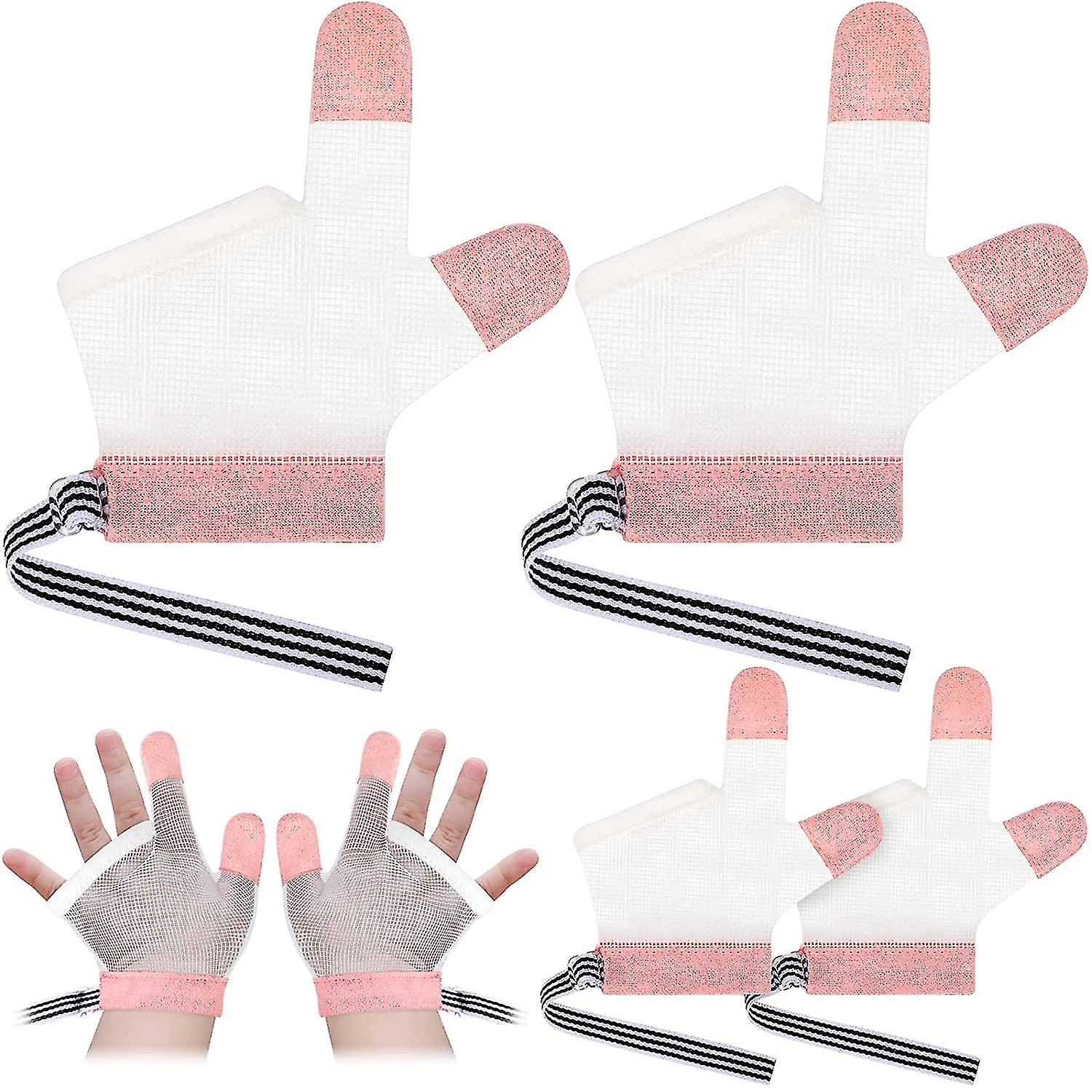 Frusde 2 Pairs Stop Thumb Sucking Finger Guard Breathable Baby Finger Sucking Stop Kit Stop Thumb Sucking Mittens Pink L