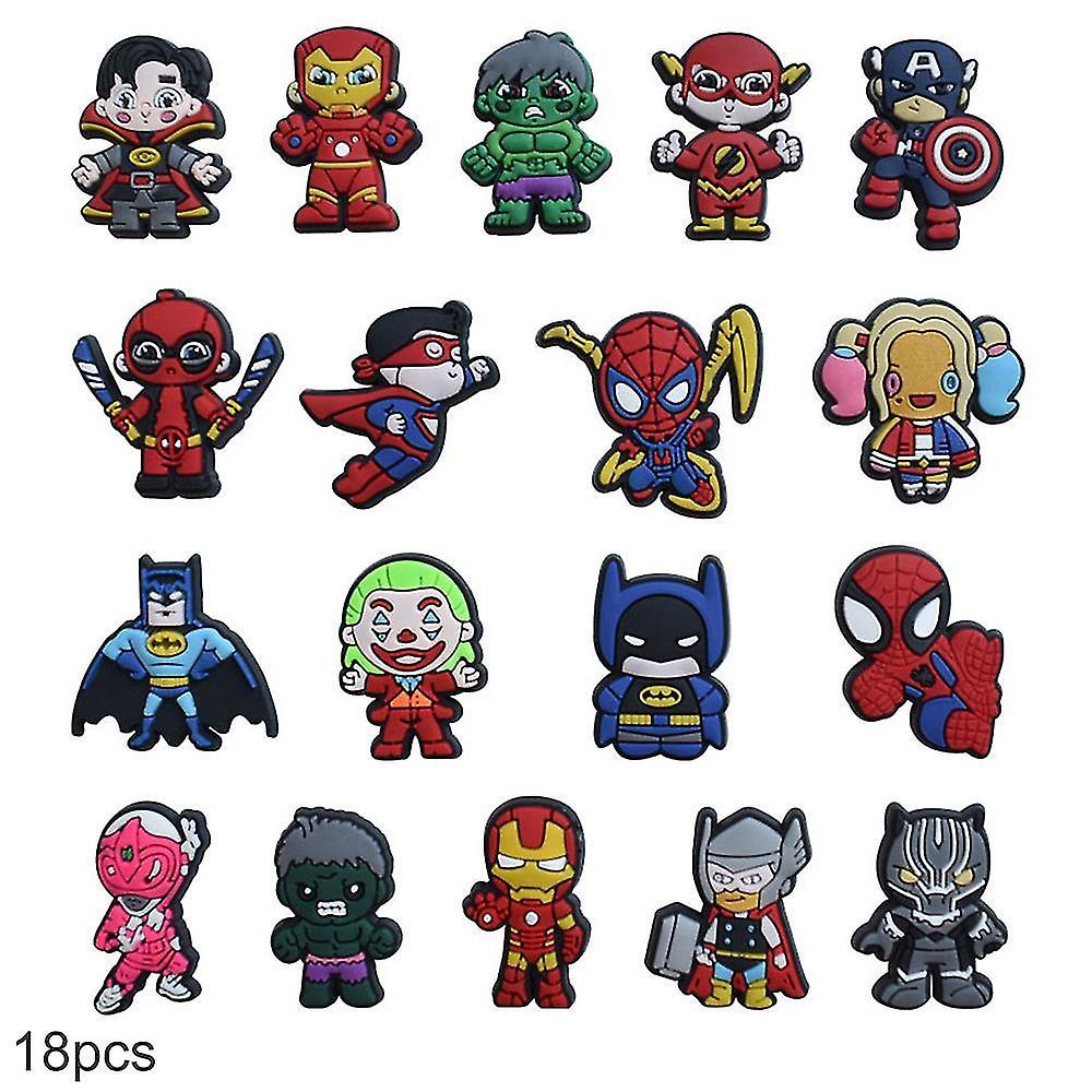 Shinestar 18pcs Super Hero Series Crocs Shoes Charms Shoe Sandals Decoration Christmas Birthday Gifts Shoes Accessories Set