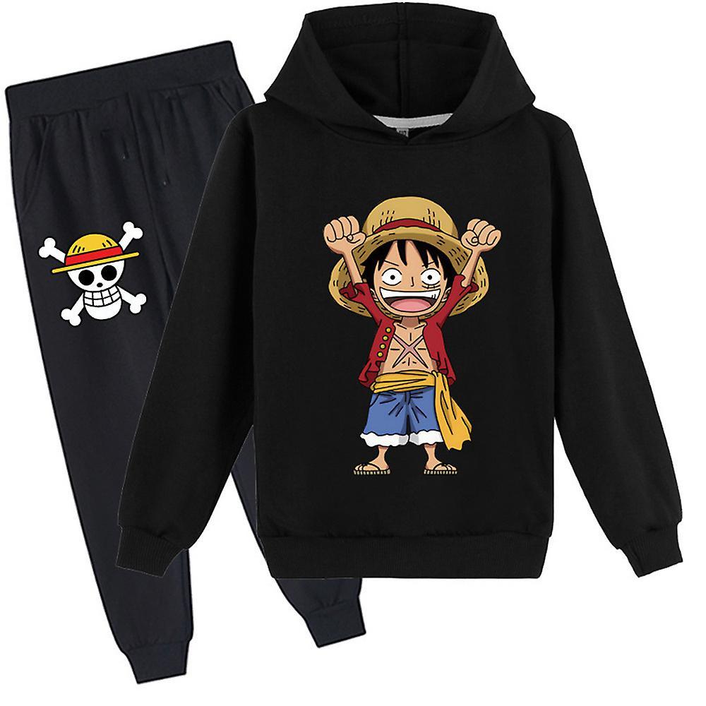 Waytogo One Piece Monkey D. Luffy Printed Tracksuit Set Kids Children Pullover Hoodie Hooded Sweatshirt Tops Jogger Pants Sweatsuit Outfits Suit Ne...