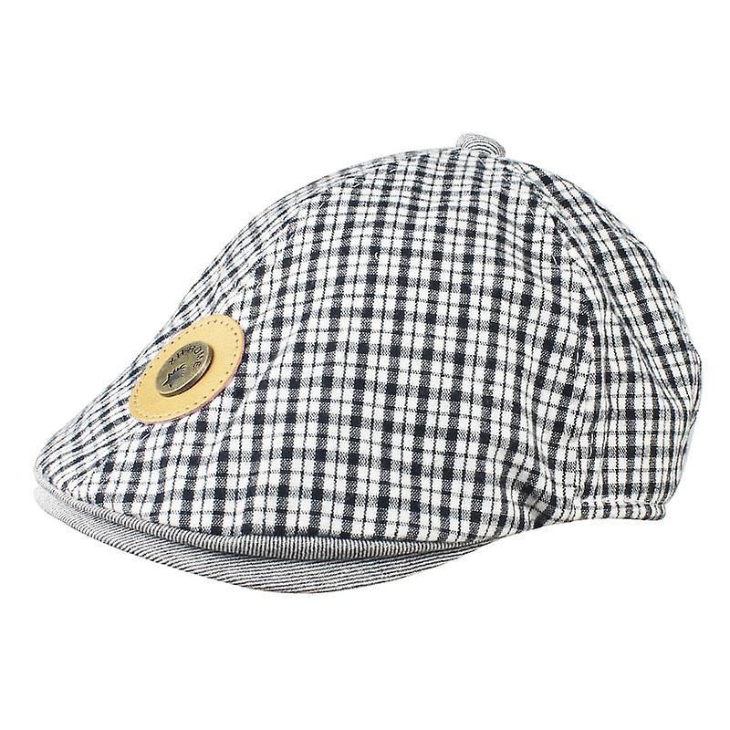 Slowmoose Baby Cotton Linen Handsome Cap, Beret Elastic Kids Hat Black plaid A