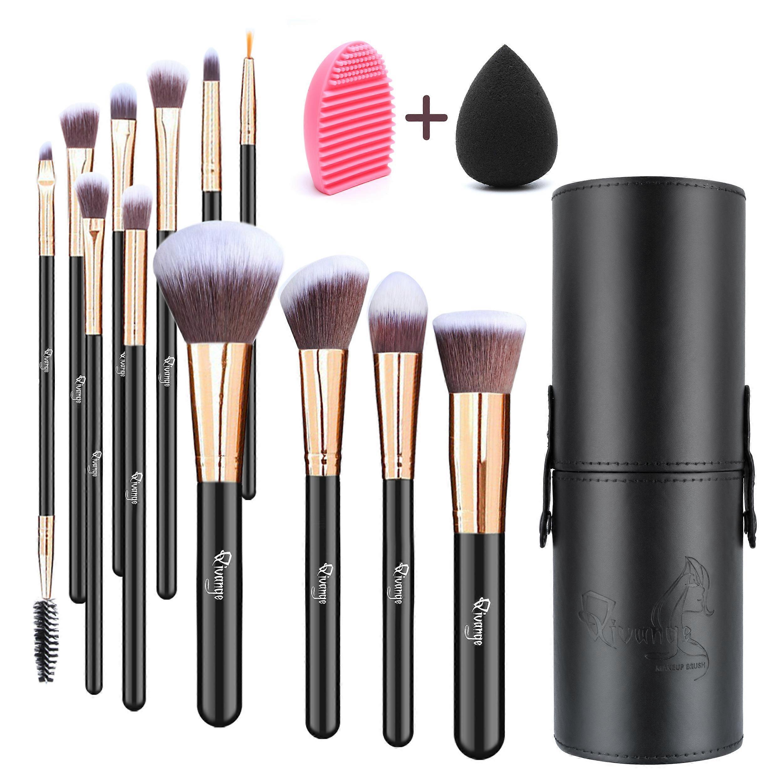 Living And Home Livingandhome 12 Pcs Travel Makeup Brush Set With Makeup Sponge And Brush Cleaner