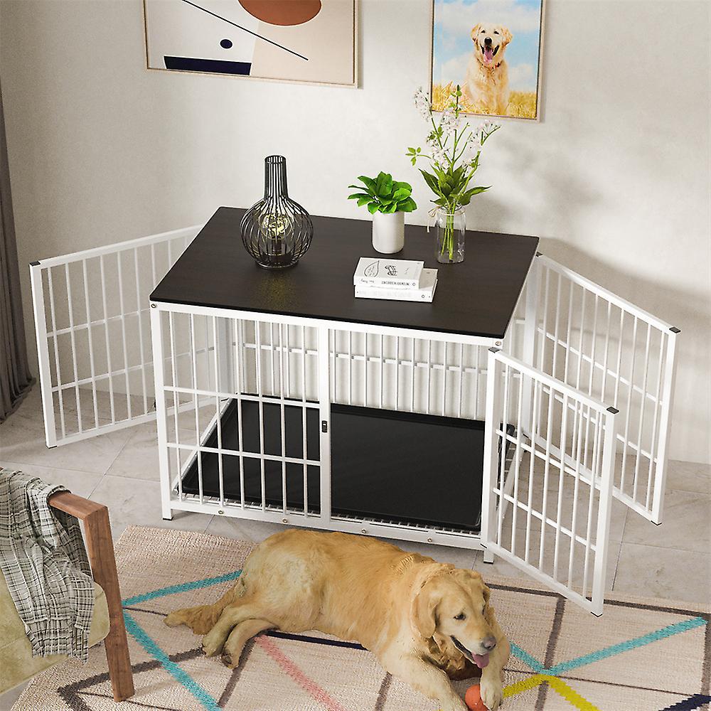 Unho Xxl Large Wood Dog Crate End Table Elevated Pet Dog Cage Kennel Lattice Playpen White XL