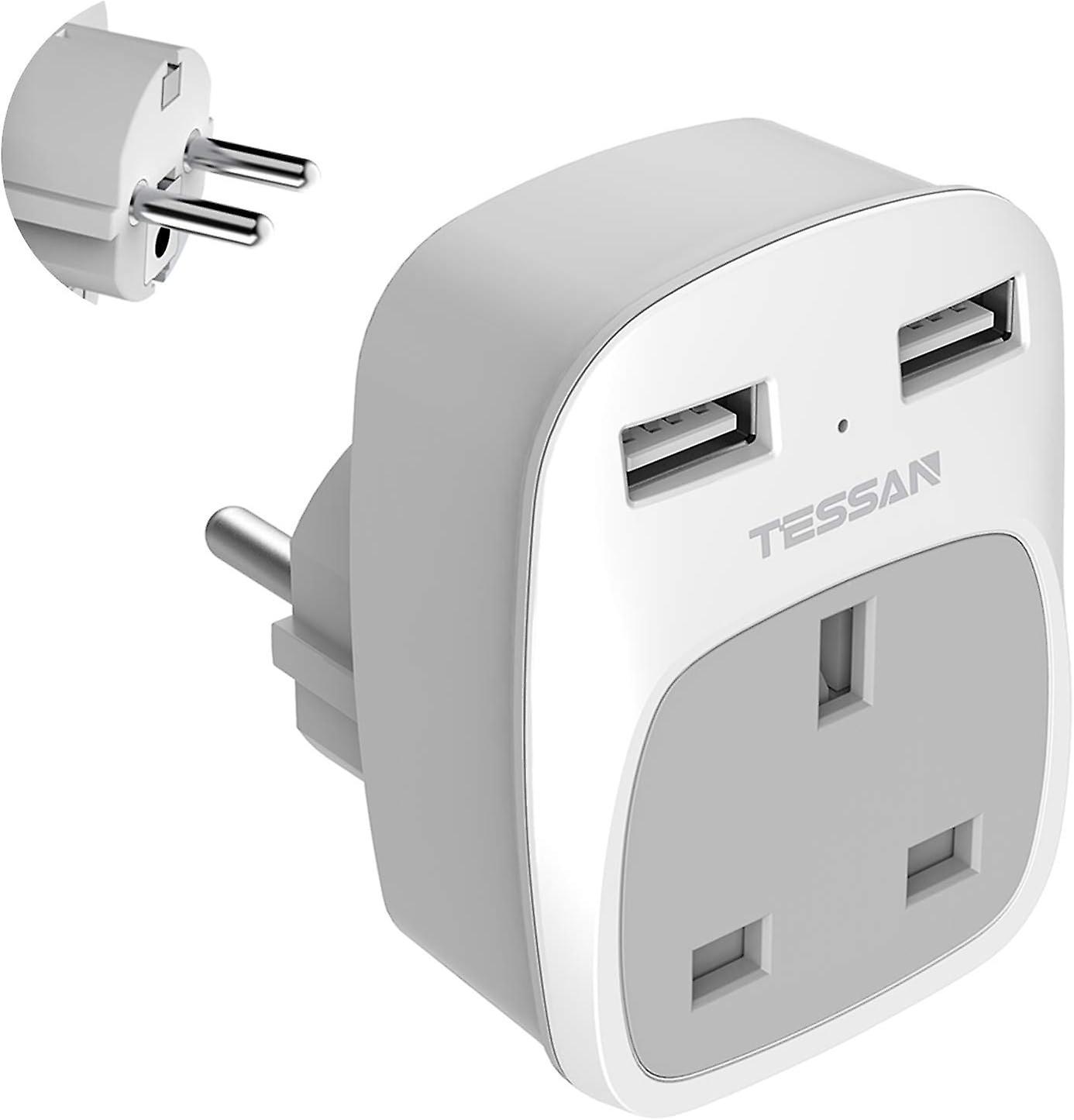 Tessan Travel Adapter Plug UK to Europe with 2 USB Ports and 1 AC Grounded Outlet MAX 3250W Type E/F