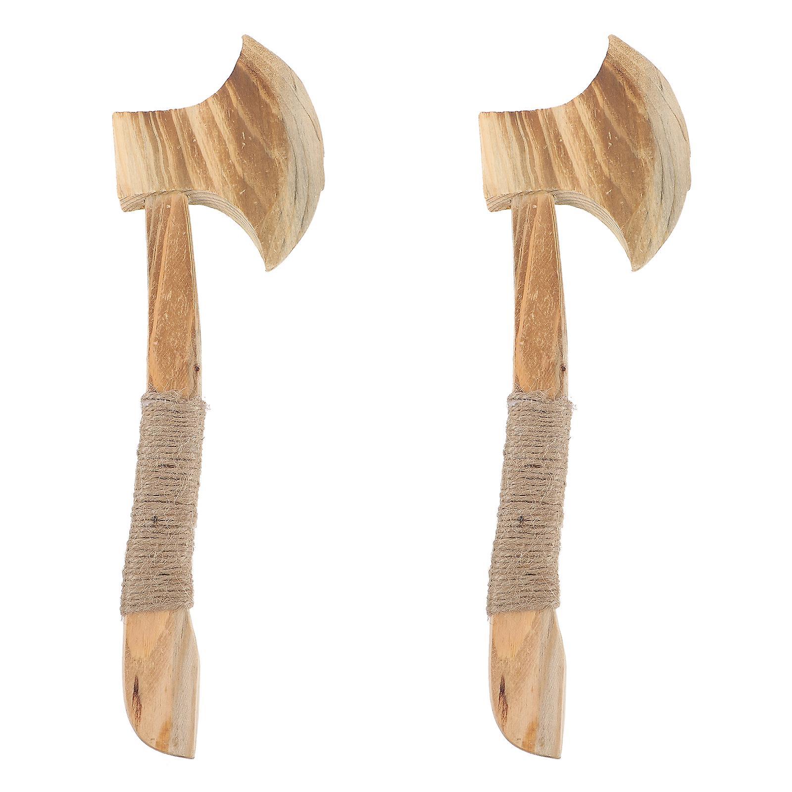 Tinksky 2Pcs Wood Hatchet Props Wooden Toy Hatchet Wooden Hatchet with Hemp Rope Wrap Handle 32.00X10.00X2.00CM