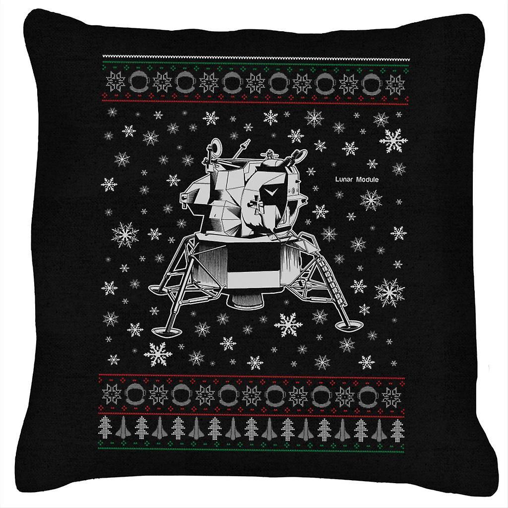 NASA Apollo Lunar Module Christmas Knit Pattern Cushion Black 40 x 40cm