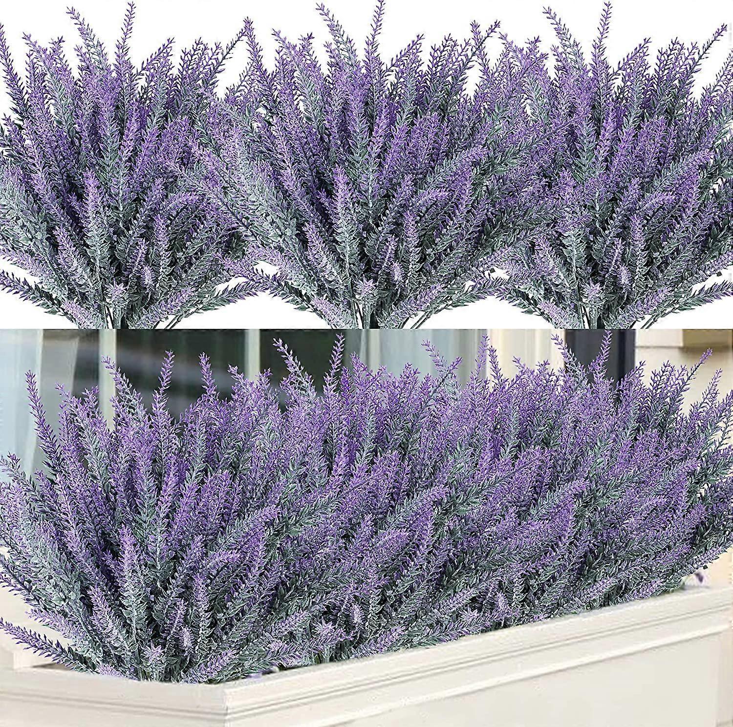 Unbrand 12 Bundles Fake Flowers Artificial Lavender Faux Plastic Purple Flowers for Home Wedding Kitchen Garden Patio Window Box Office Table Cente...