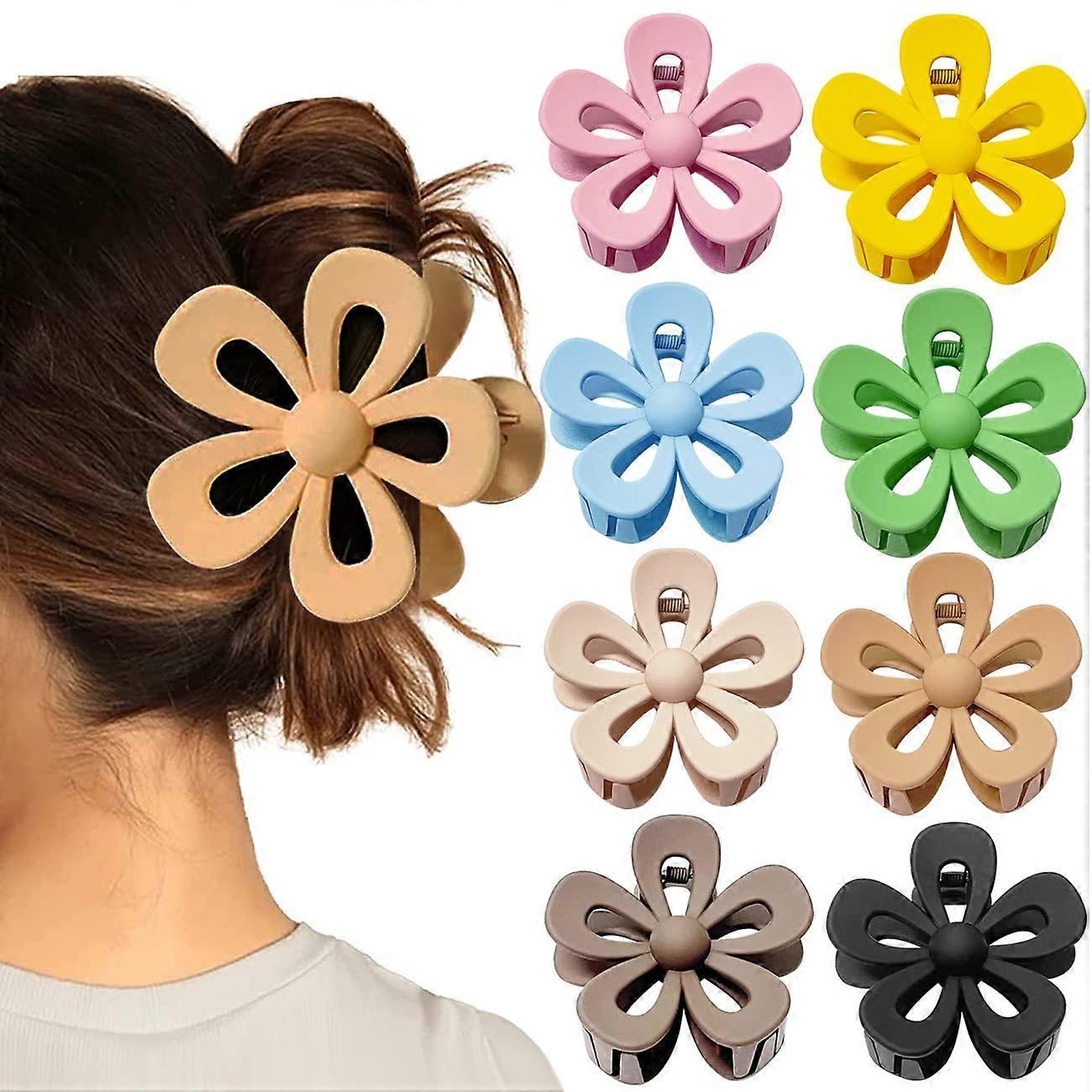 Morakot 8PCS Flower Claw Clips, Hair Claw Clips For Thick Hair, Matte Non Slip Hair Clips Strong Hold For Women Girls, Large Cute Hair Clip For Thi..