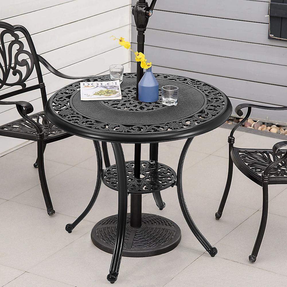 Living And Home 80cm Cast Aluminum Patio Dining Table with Umbrella Hole