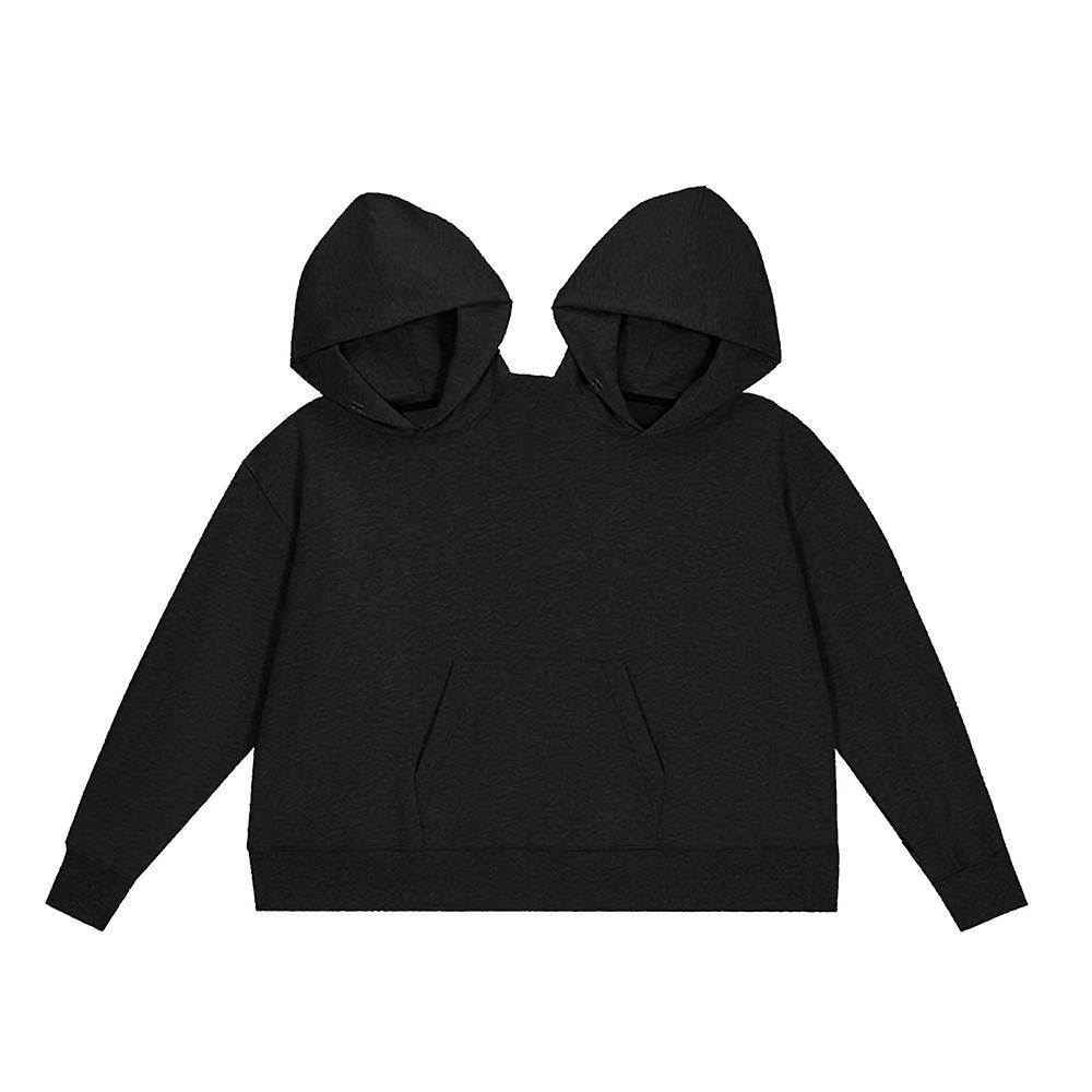 Waytogo Couple Lovers Unisex Funny Hoodie Intimate Hooded Sweatshirt Long Sleeve Pullover Tops Black