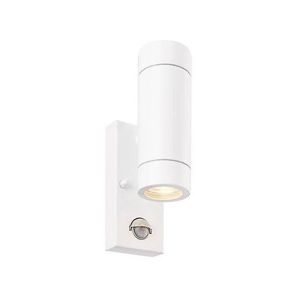 Saxby Lighting Palin 2 Light Outdoor PIR Up Down Wall Light Gloss White, Glass IP44, GU10