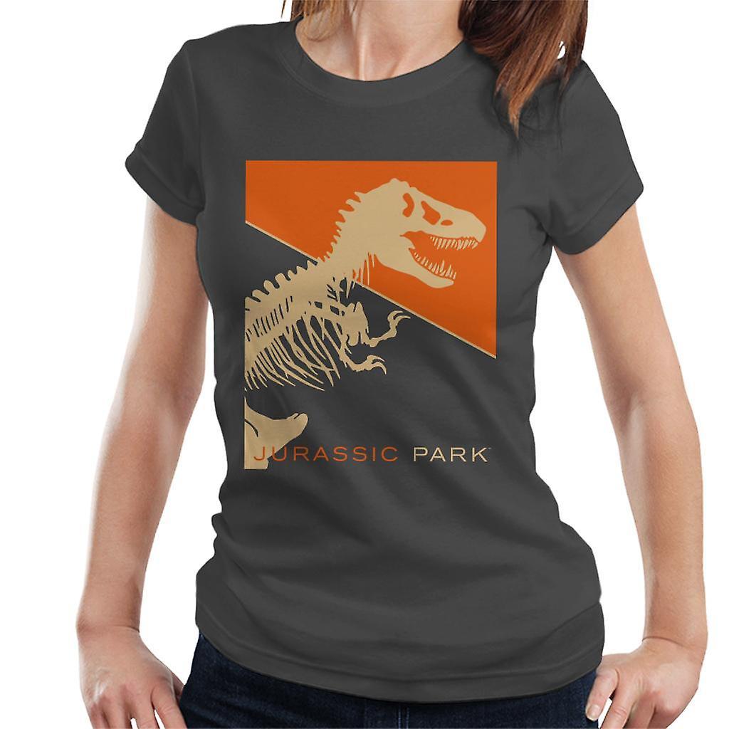 Jurassic Park T Rex Skeleton Orange Background Women's T-Shirt Charcoal X-Large