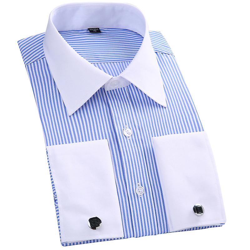 Allthemen Mens Business Four Season Slim Fit Solid Shirt Light Blue XL