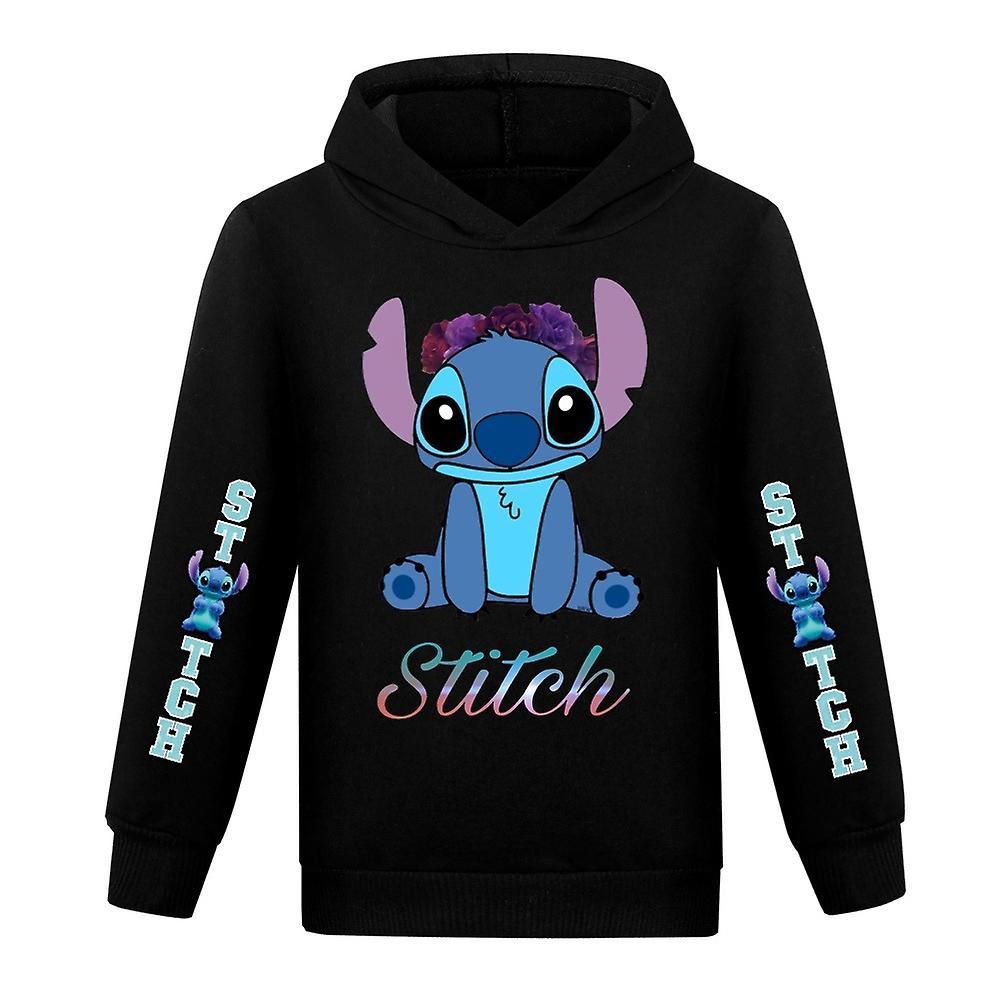 Vicbuy Kids Girls Boys Lilo And Stitch Printed Hoodies Casual Sweatshirt Long Sleeve Pullover Hooded Tops Black 9-10 Years