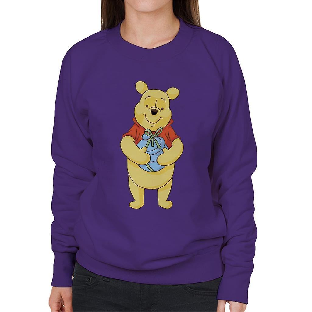 Disney Christmas Winnie The Pooh Holding Honey Pot Women's Sweatshirt Purple Small