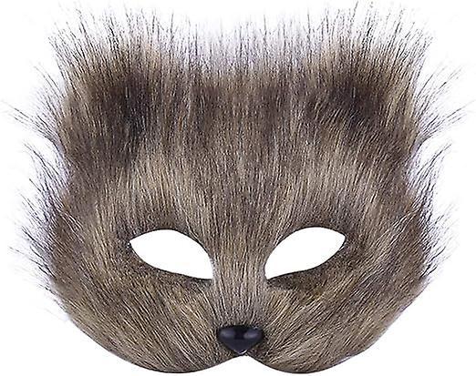 Frusde Plush Cat Fox Mask, Therian Masks, Realistic Cat Masks, Half Face Animal Mask, Furry Party Cat Mask Masquerade Mask, Cosplay Costume Gray