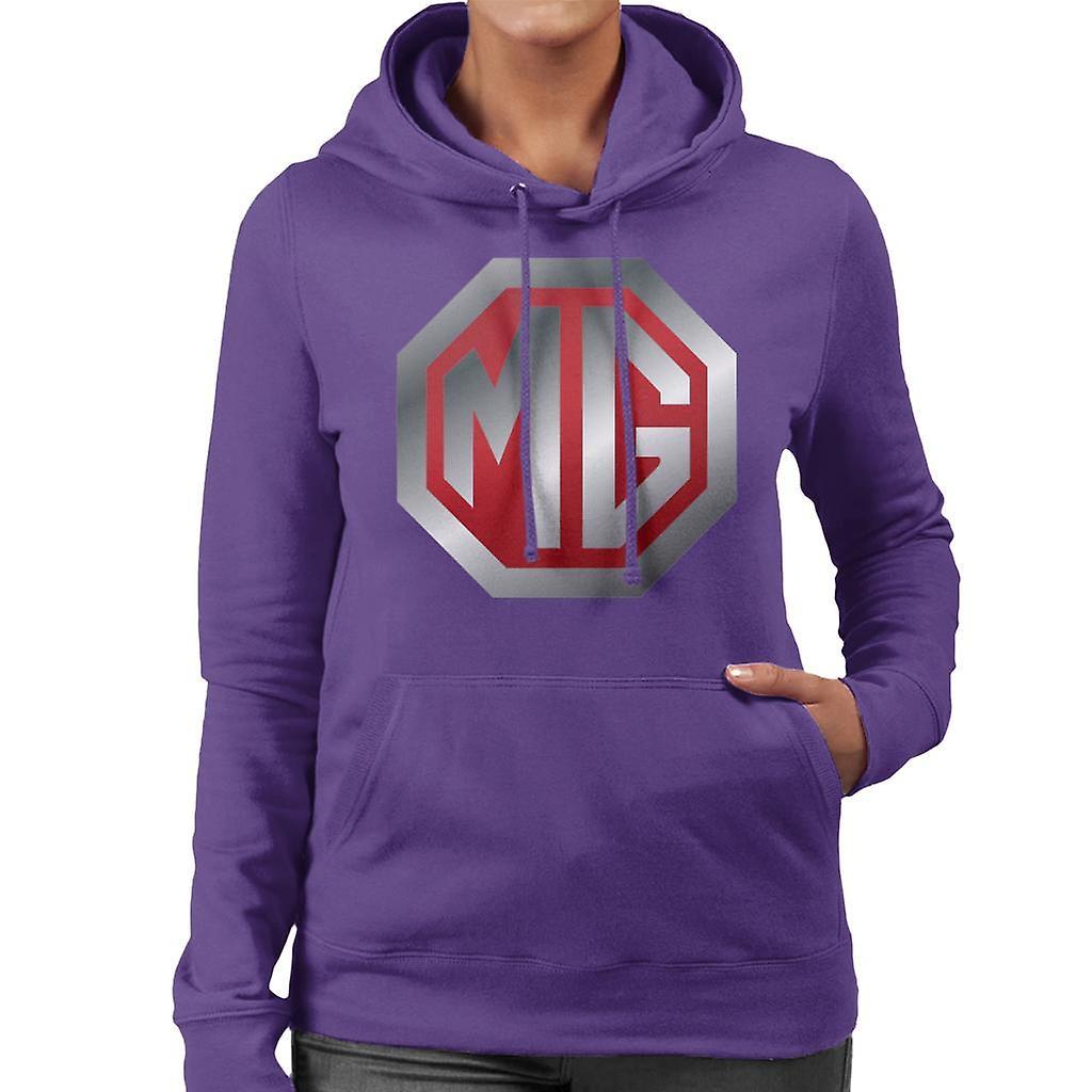 MG Shiny Red And Chrome Logo British Motor Heritage Women's Hooded Sweatshirt Purple Large