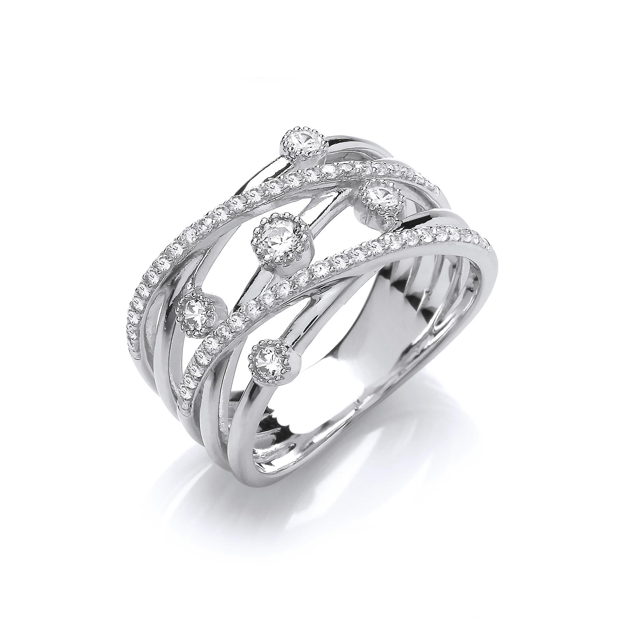 Silver  CZ Crossover Bubble Pentalogy Dress Ring - GVR871