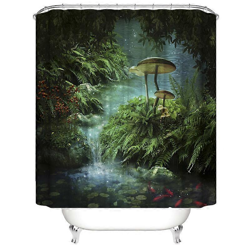 Essddxj 180x180cm Fairy Tale Forest Shower Curtain Magic Mushroom Green Grass