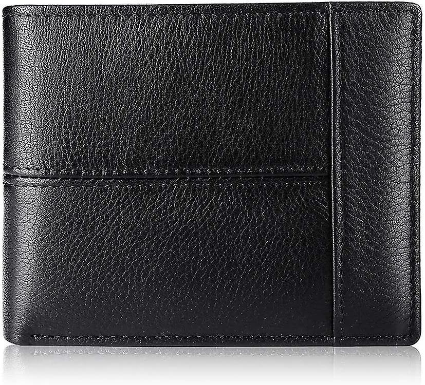 Mens Wallet Genuine Leather Slim Bifold Wallets For Men, Id Window 16 Card Black