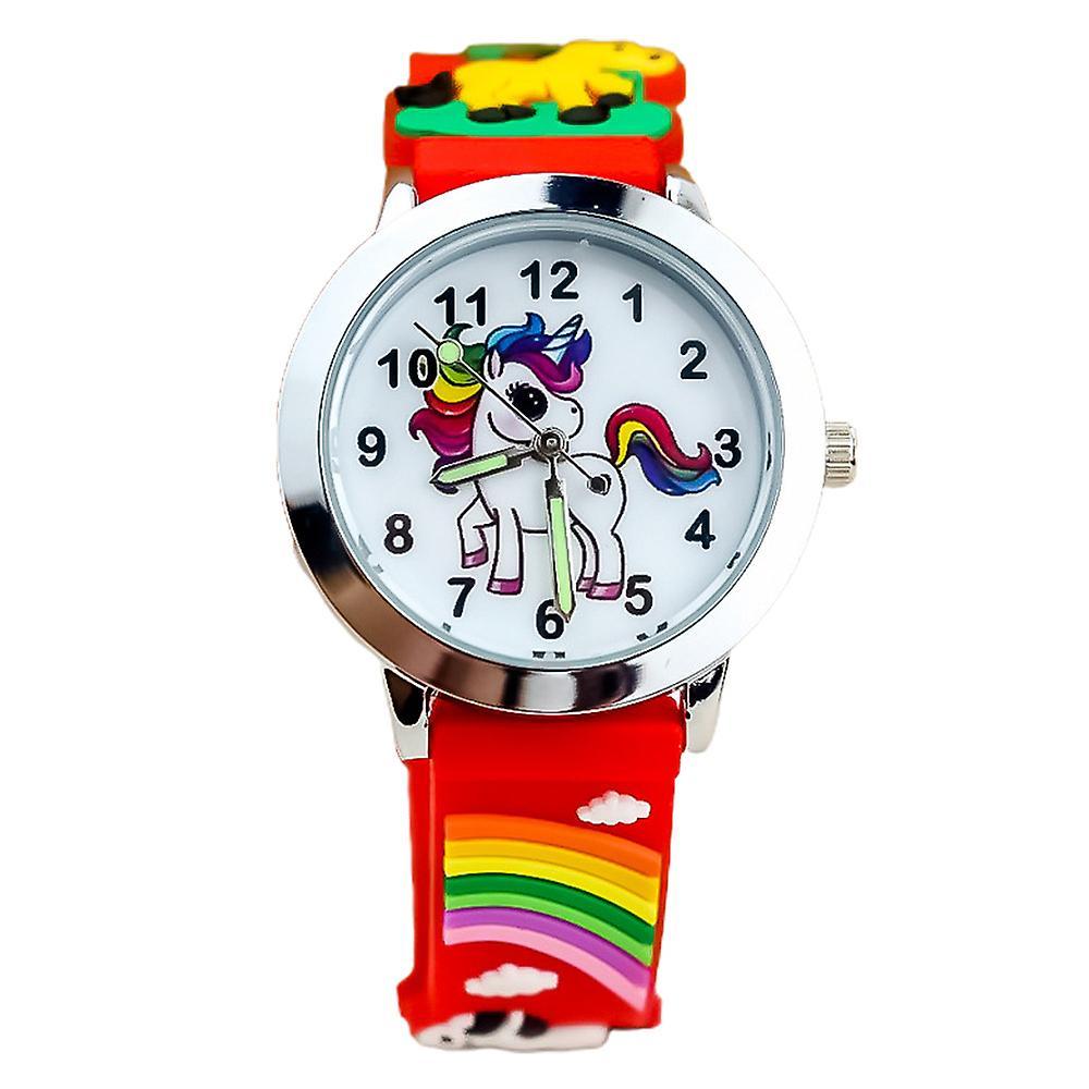 Manchalk Kids Girls Unicorn Cartoon Watch Fashion Quartz Analogue Watch Children Silicone Wristwatch Gifts Red