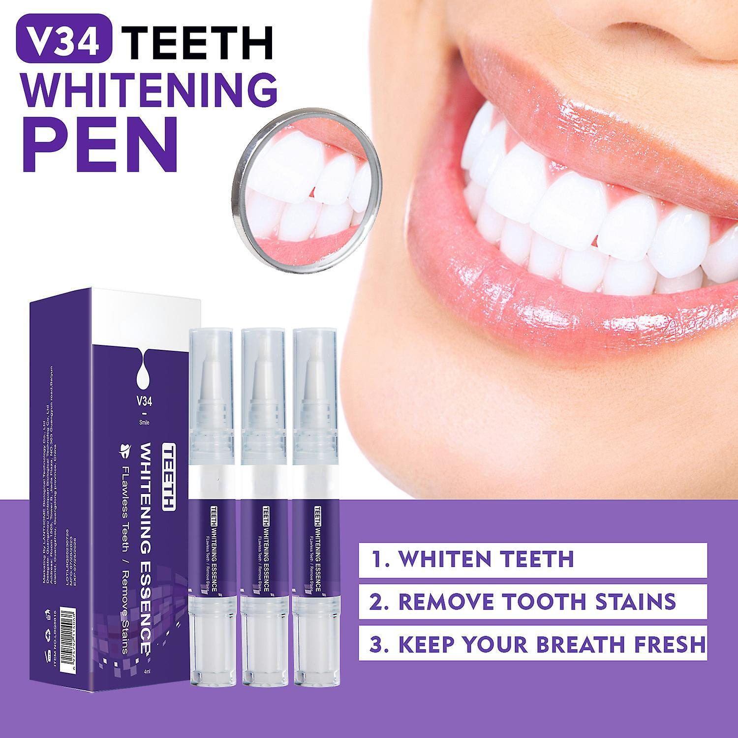 Frusde Purple Teeth Whitening Pen, V34 Teeth Whitening Pen, Purple Instant Teeth Whitening Paint Pens, Color Correcting For Tooth Stain Removal 3pcs