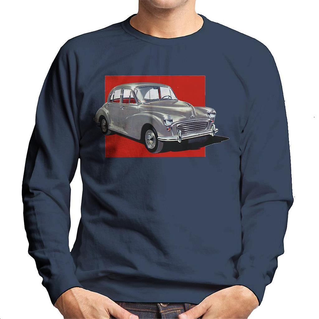 Morris Minor Red Background British Motor Heritage Men's Sweatshirt Navy Blue X-Large