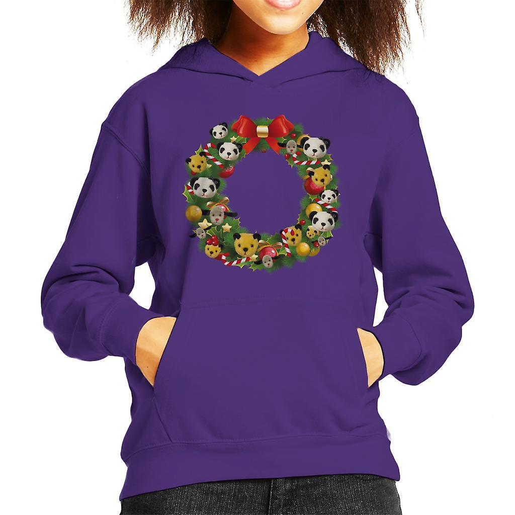 Sooty Christmas Wreath Kid's Hooded Sweatshirt Purple X-Small (3-4 yrs)