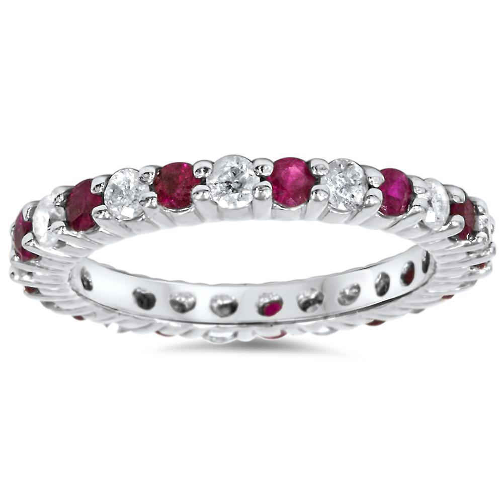 Pompeii3 1 1/2ct Garnet Diamond Eternity Ring 14k White Gold 8.5