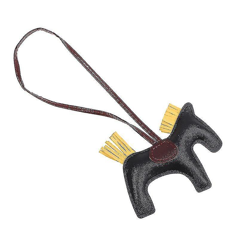 Unbrand Handmade Pu Leather Horse Keychain Animal Key Chain For Women Bag Keychain Charm Black