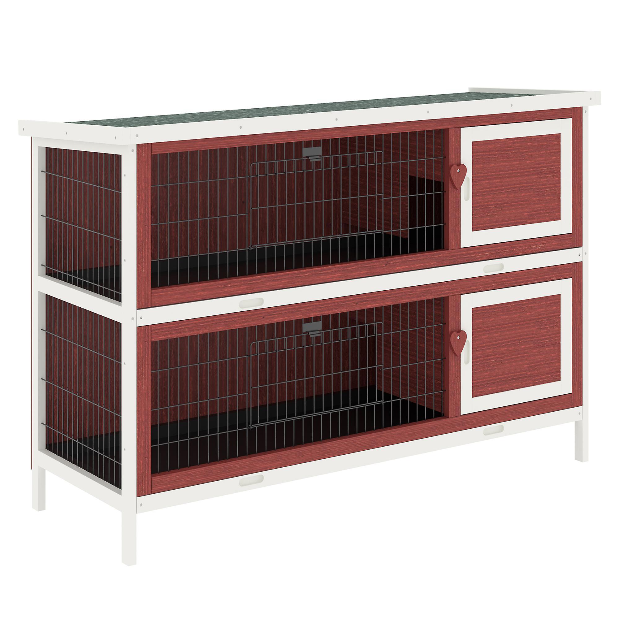 Two-Tier Elevated Wooden Rabbit Hutch Bunny Cage for Small Pet Animals