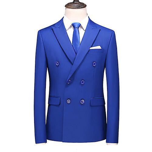 Yosicl Fashion New Men's Casual Boutique Business Solid Color Double Breasted Dress Suit Blazers Jacket Coat Royal Blue Asian XL is Eur M