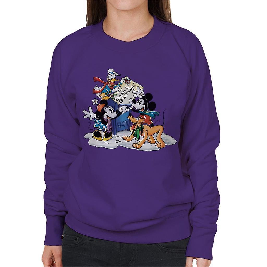 Disney Christmas Mickey Mouse Mailing Seasons Greetings Women's Sweatshirt Purple Small