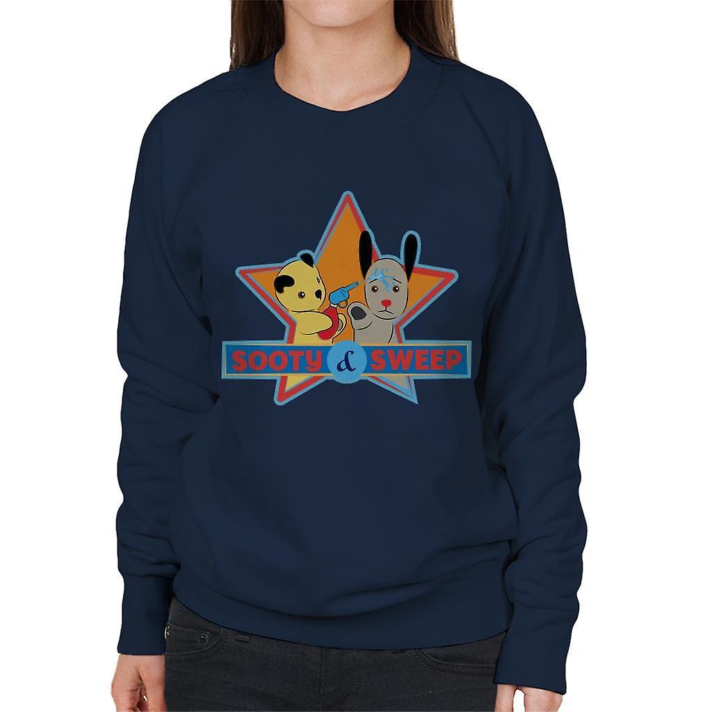 Sooty & Sweep Cartoon Water Sprayer Women's Sweatshirt Navy Blue Small