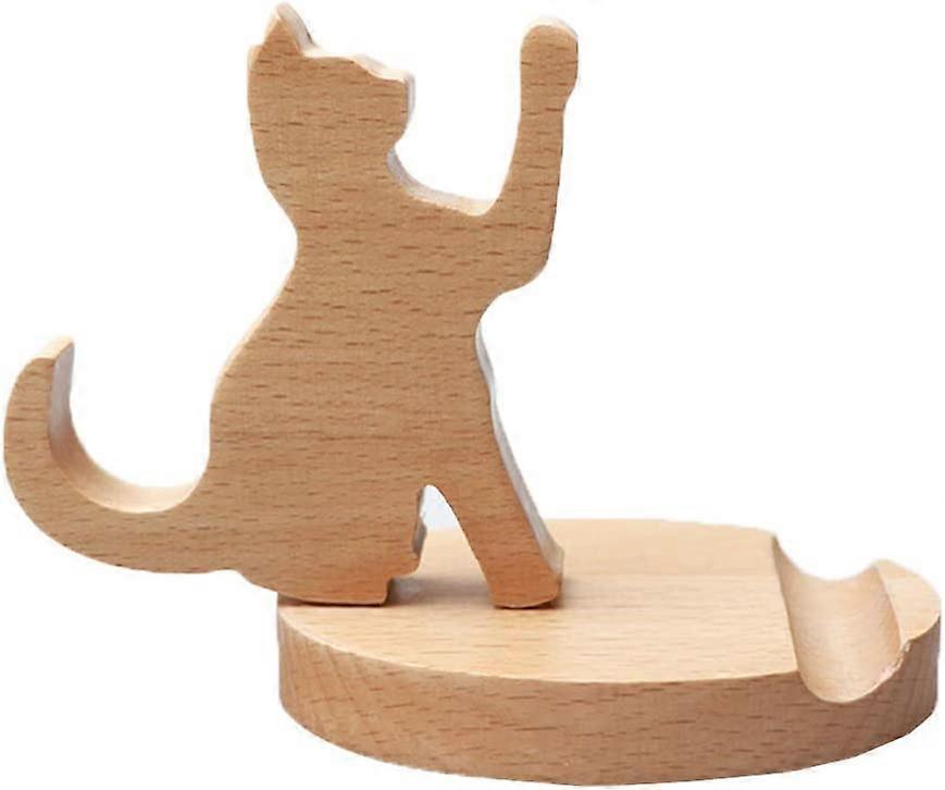 Shindat Cute Cat Cell Phone Stand,  Wooden Phone Stand Cell Phone Holder Desktop Cellphone Stand Universal Desk Stand for All Smart Phone Desk Deco...