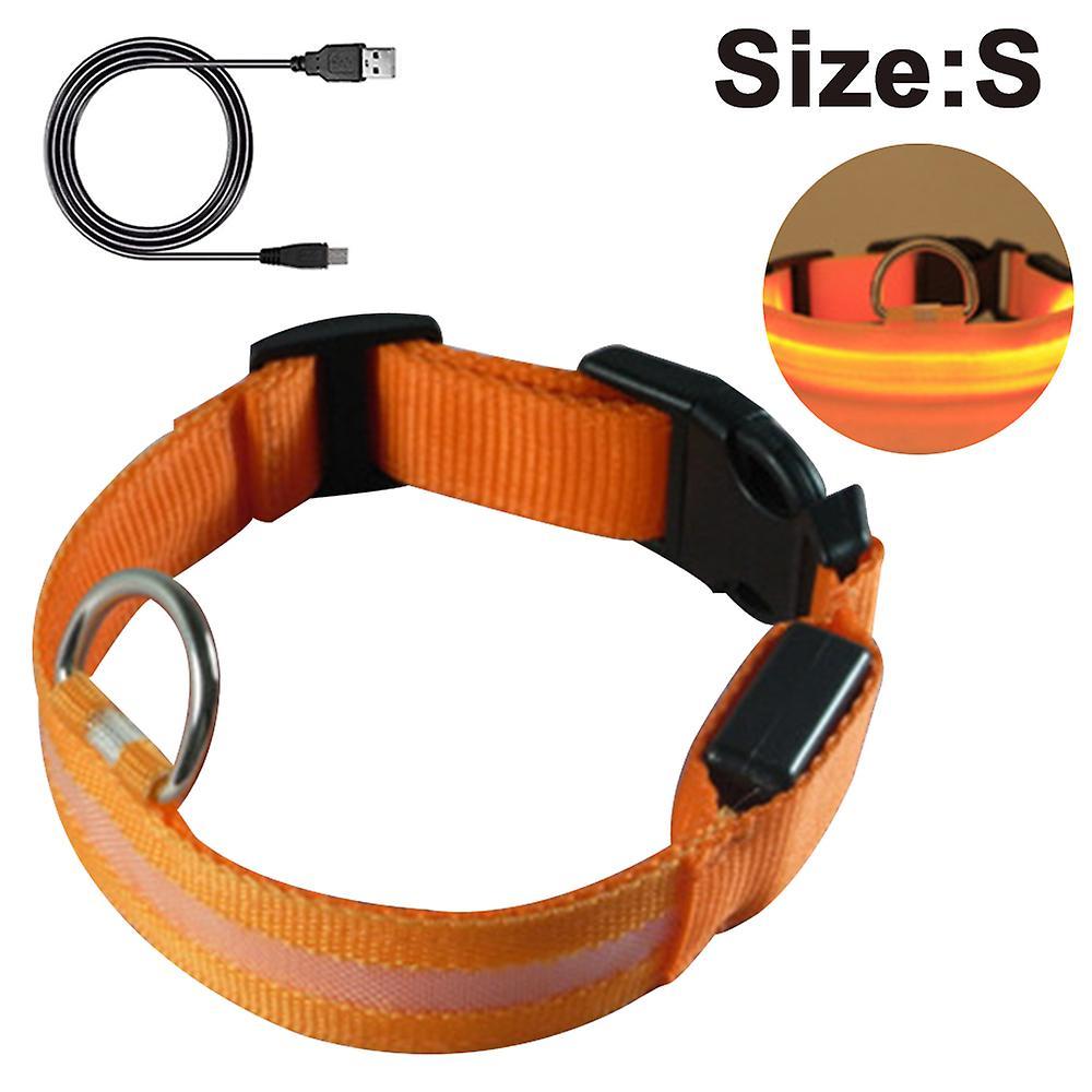 Whdl Led Dog Collar, Luminous Dog Collar, Rechargeable And Adjustable In Length, Waterproof Safety Pet Collar For Dogs And Cats Orange S