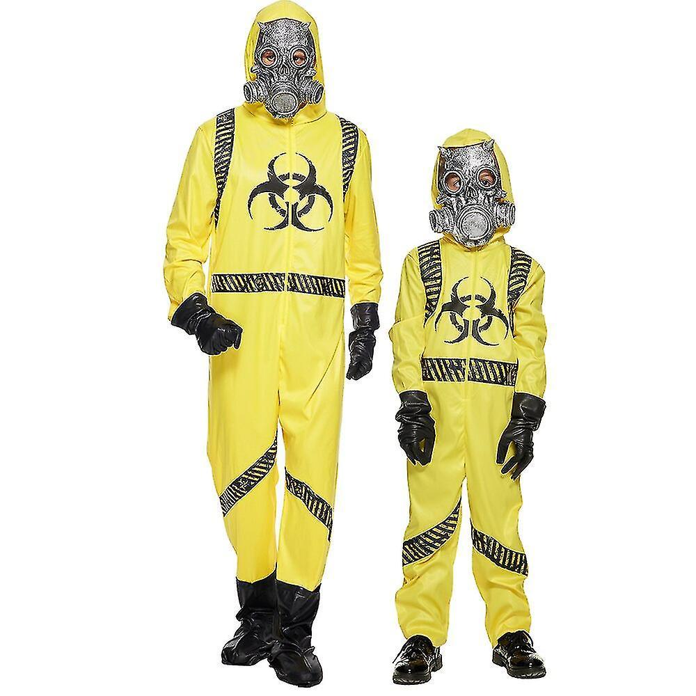 Sssxv Family Halloween Costume Yellow Biohazard Staff Uniform With Latex Mask Adult Child Jumpsuit Carnival Game Npc Role Playing Suit Kid S