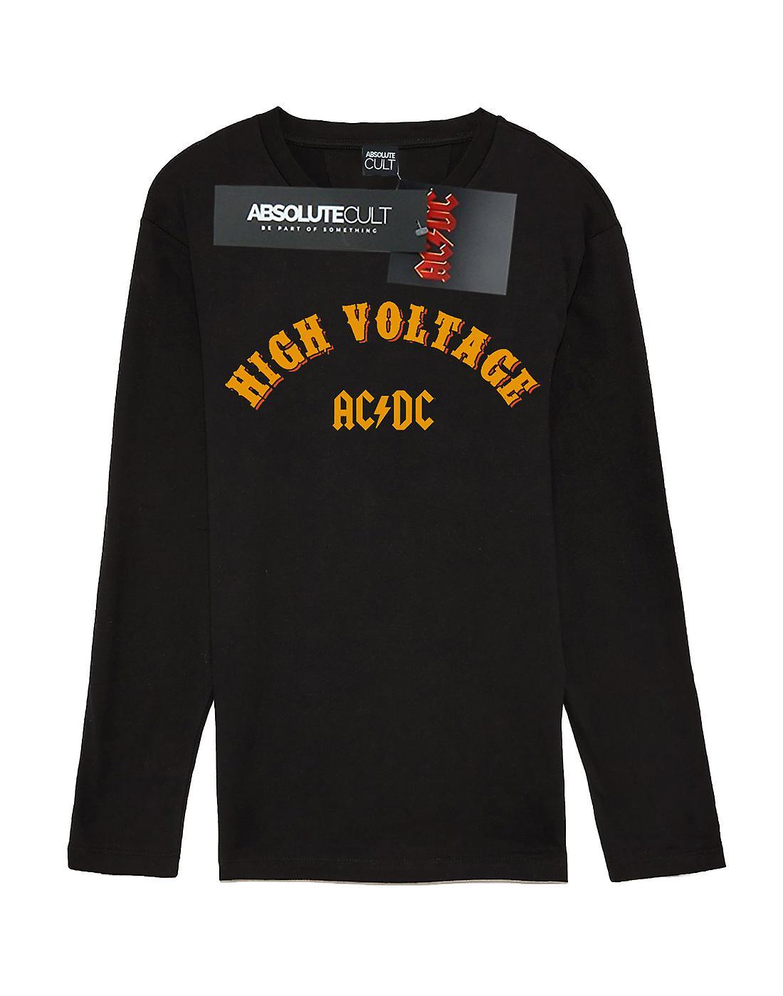 Absolute Cult AC/DC Men's High Voltage Collegiate Long Sleeved T-Shirt Black X-Large