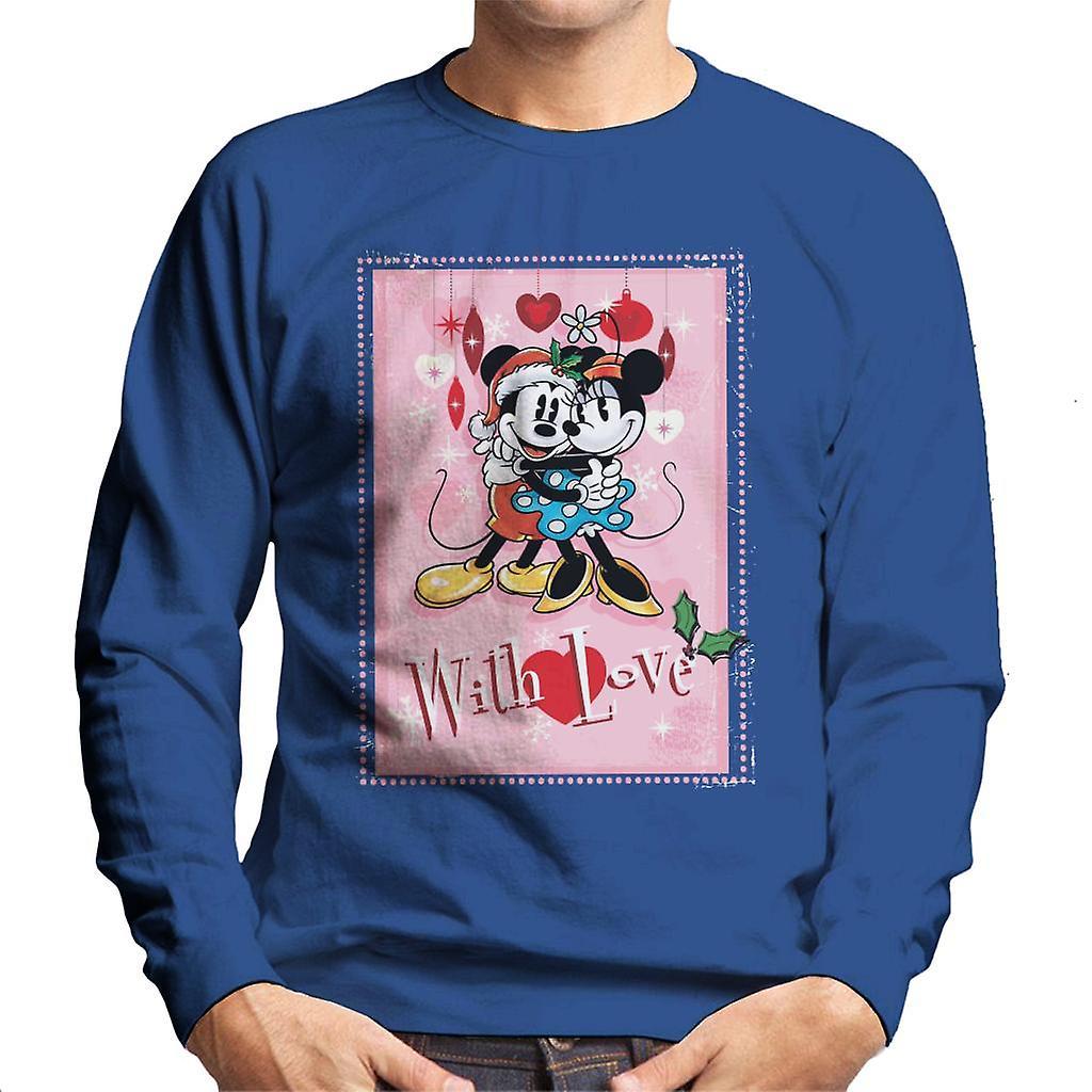 Disney Christmas Mickey And Minnie Mouse With Love Men's Sweatshirt Royal Blue Medium