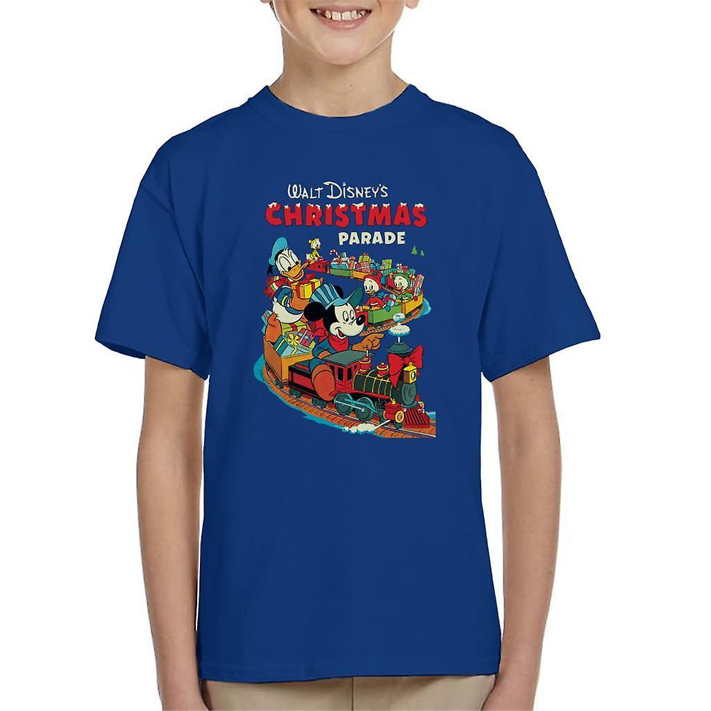 Disney Christmas Mickey Mouse Xmas Train Kid's T-Shirt Royal Blue Medium (7-8 yrs)